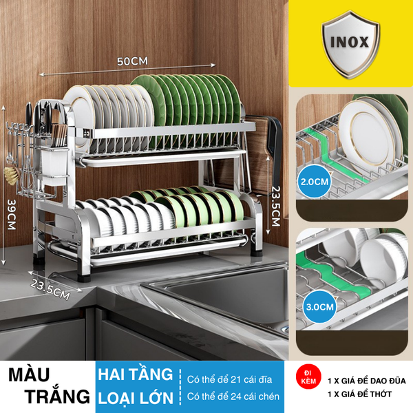 Kệ Nhà Bếp MARIS Kệ Chén Đĩa Đa Năng Inox Có Khay Hứng Nước 2 Tầng 3 Tầng Kèm Phụ Kiện Giá Để Đũa Dao Thớt