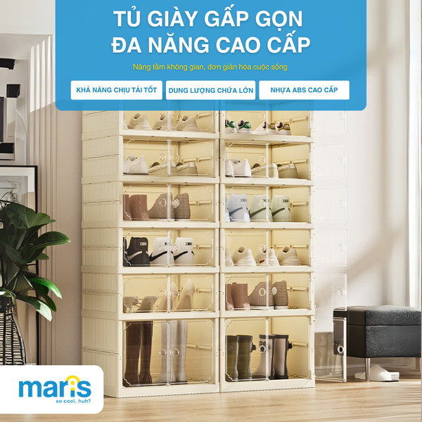 Tủ Giày Gấp Gọn 6-9 Đa Tầng, 12-18 Đôi Cao Cấp Nhựa PP + PET + ABS MARIS Tiết Kiệm Không Gian
