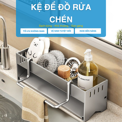 Kệ Để Đồ Rửa Chén MARIS Chất Liệu Inox Cao Cấp Bền Bỉ, Kệ Để Miếng Rửa Chén Kèm Thanh Treo Khăn Nhà Bếp Tiện Dụng