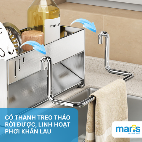 Kệ Để Đồ Rửa Chén MARIS Chất Liệu Inox Cao Cấp Bền Bỉ, Kệ Để Miếng Rửa Chén Kèm Thanh Treo Khăn Nhà Bếp Tiện Dụng
