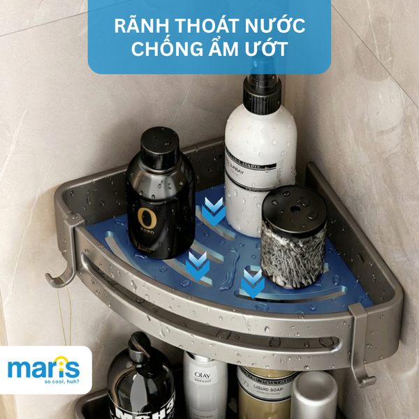 Kệ Góc Nhà Tắm MARIS, Kệ Góc Dán Tường Để Đồ Nhà Tắm Đa Năng Lắp Đặt Bằng Keo Chuyên Dụng Hoặc Ốc Vít
