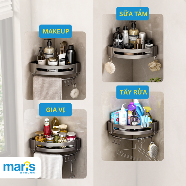 Kệ Góc Nhà Tắm MARIS, Kệ Góc Dán Tường Để Đồ Nhà Tắm Đa Năng Lắp Đặt Bằng Keo Chuyên Dụng Hoặc Ốc Vít