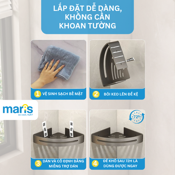 Kệ Góc Nhà Tắm MARIS, Kệ Góc Dán Tường Để Đồ Nhà Tắm Đa Năng Lắp Đặt Bằng Keo Chuyên Dụng Hoặc Ốc Vít