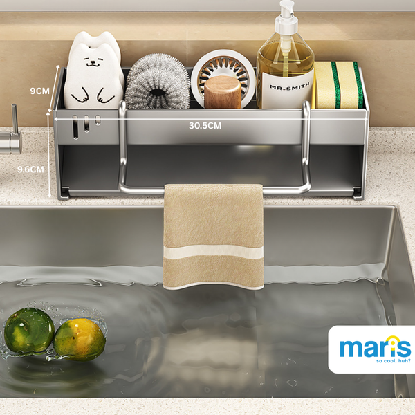 Kệ Để Đồ Rửa Chén MARIS Chất Liệu Inox Cao Cấp Bền Bỉ, Kệ Để Miếng Rửa Chén Kèm Thanh Treo Khăn Nhà Bếp Tiện Dụng