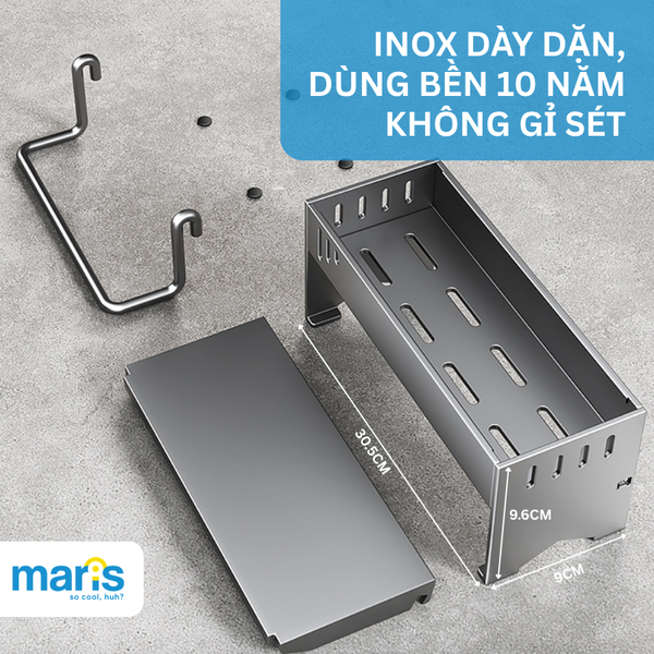Kệ Để Đồ Rửa Chén MARIS Chất Liệu Inox Cao Cấp Bền Bỉ, Kệ Để Miếng Rửa Chén Kèm Thanh Treo Khăn Nhà Bếp Tiện Dụng