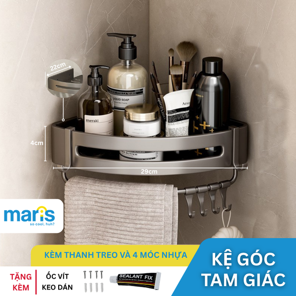Kệ Góc Nhà Tắm MARIS, Kệ Góc Dán Tường Để Đồ Nhà Tắm Đa Năng Lắp Đặt Bằng Keo Chuyên Dụng Hoặc Ốc Vít