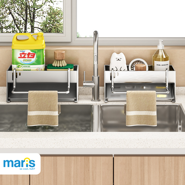 Kệ Để Đồ Rửa Chén MARIS Chất Liệu Inox Cao Cấp Bền Bỉ, Kệ Để Miếng Rửa Chén Kèm Thanh Treo Khăn Nhà Bếp Tiện Dụng