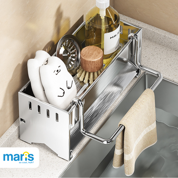 Kệ Để Đồ Rửa Chén MARIS Chất Liệu Inox Cao Cấp Bền Bỉ, Kệ Để Miếng Rửa Chén Kèm Thanh Treo Khăn Nhà Bếp Tiện Dụng