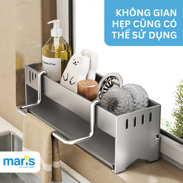 Kệ Để Đồ Rửa Chén MARIS Chất Liệu Inox Cao Cấp Bền Bỉ, Kệ Để Miếng Rửa Chén Kèm Thanh Treo Khăn Nhà Bếp Tiện Dụng