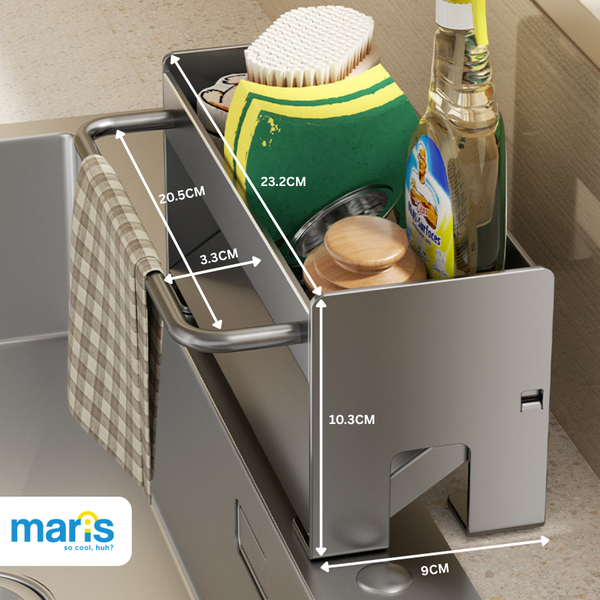 Kệ Để Đồ Rửa Chén MARIS Chất Liệu Inox Cao Cấp Bền Bỉ, Kệ Để Miếng Rửa Chén Kèm Thanh Treo Khăn Nhà Bếp Tiện Dụng