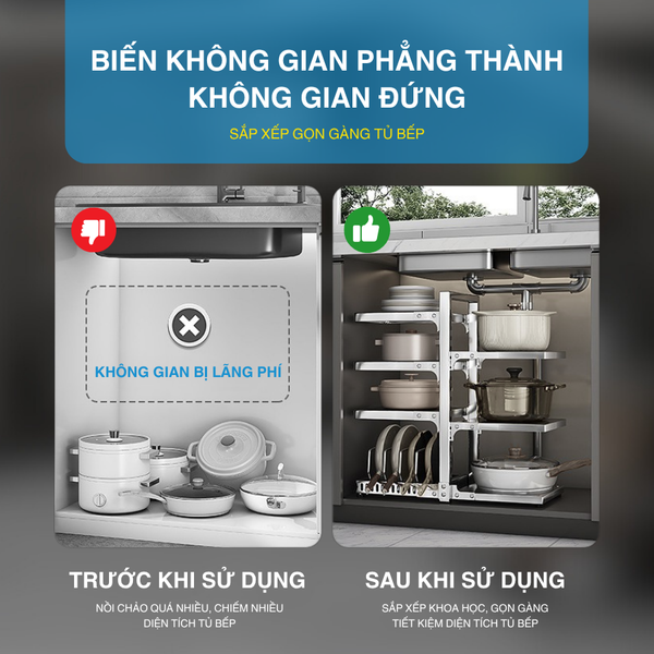 Kệ Bếp Để Xoong Nồi Chảo Nhiều Tầng Inox MARIS Có Thể Điều Chỉnh Độ Cao, Kệ Bếp Inox Đa Năng