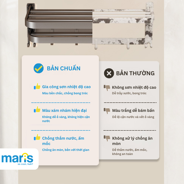 Giá Treo Khăn Nhà Tắm MARIS Dán Tường Không Cần Khoan, Có Thể Gấp Gọn 90 Độ, Chất Liệu Nhôm Anod và Thép Carbon Siêu Bền