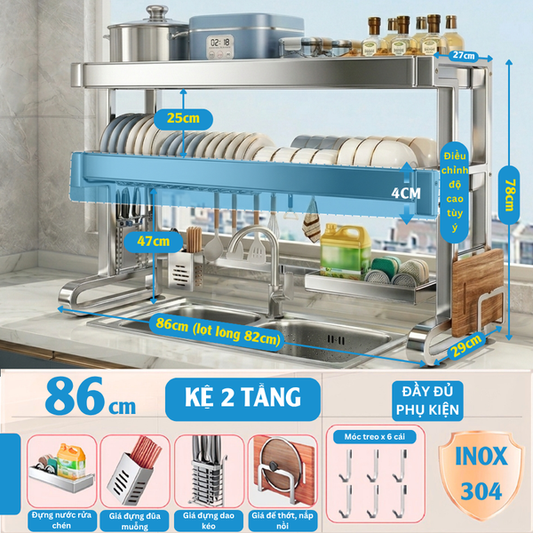 Kệ MARIS Úp Chén Bát Đĩa Trên Bồn Rửa Chén 2 Tầng Inox 304 Bền Bỉ Và Sáng Bóng Tiện Lợi Cho Nhà Bếp