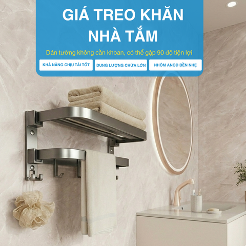 Giá Treo Khăn Nhà Tắm MARIS Dán Tường Không Cần Khoan, Có Thể Gấp Gọn 90 Độ, Chất Liệu Nhôm Anod và Thép Carbon Siêu Bền