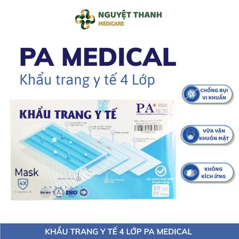 Khẩu Trang Y Tế 4 Lớp PA Medical Chính Hãng Lọc Bụi Mịn, Hộp 50 Cái
