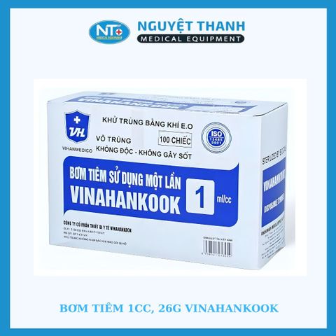 Bơm tiêm 1ml - 26G Vinahankook, nhựa PP y tế, thép không gỉ, hộp 100 ống