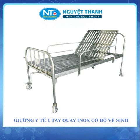 Giường Inox 1 Tay Quay, Có Bô, Thanh Chắn