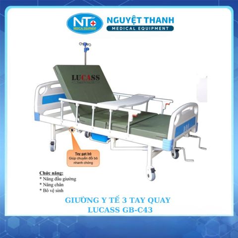 Giường Bệnh Nhân 3 Tay Quay Có Bô Lucass GB-C43 (2 tay quay + 1 cần gạt)