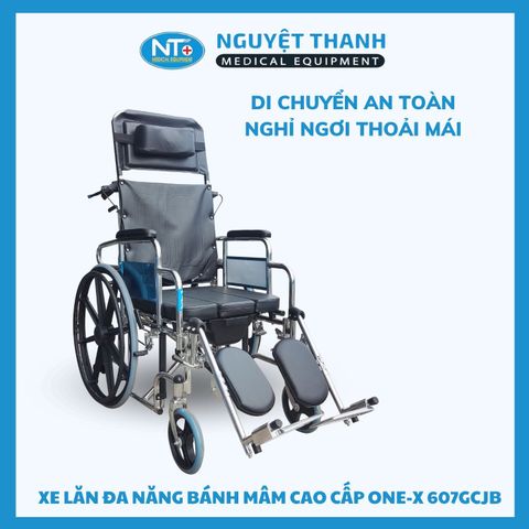 Xe lăn đa năng, bô vuông, có thắng, bánh mâm, 2 chống lật OneX MK-607JB