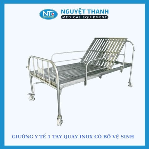 Giường Inox 1 Tay Quay, Có Bô, Thanh Chắn