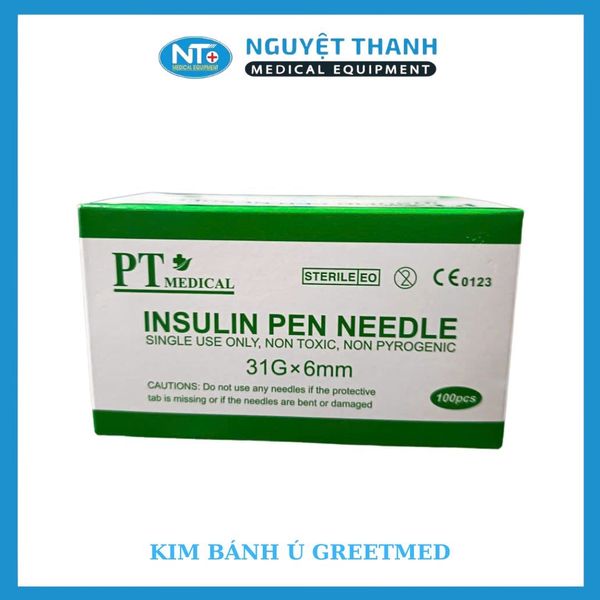 1 HỘP (100 CÂY) Kim bánh ú Greetmed, Kim tiêm Insulin