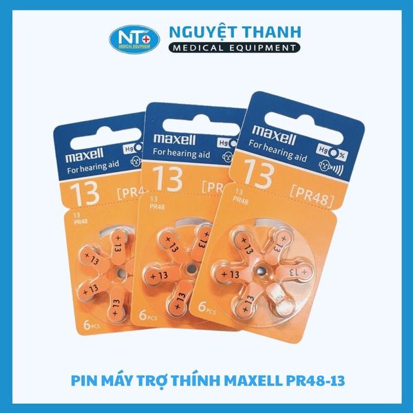 1 VỈ 6 VIÊN Pin máy trợ thính 13 Maxcell - MAXELL PR48(13) không thủy ngân 1.45V