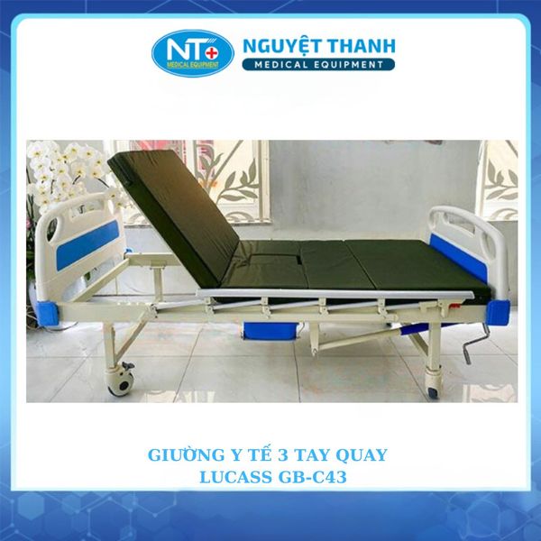 Giường Bệnh Nhân 3 Tay Quay Có Bô Lucass GB-C43 (2 tay quay + 1 cần gạt)