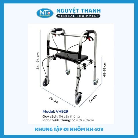 Khung tập đi nhôm KH-929 có bánh xe ghế ngồi
