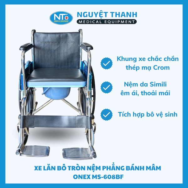 Xe Lăn Bô Tròn, Bô Tròn Nệm Phẳng Bánh Mâm One-X MS-608BF