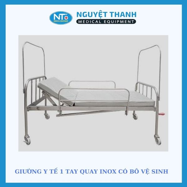 Giường Inox 1 Tay Quay, Có Bô, Thanh Chắn