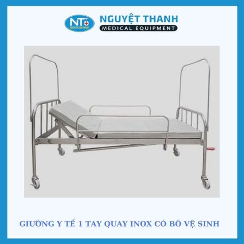 Giường Inox 1 Tay Quay, Có Bô, Thanh Chắn