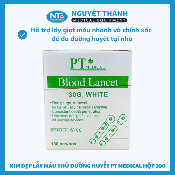 Kim Dẹp Lấy Máu Thử Đường Huyết PT Medical Chính Hãng, 30G Ít Đau