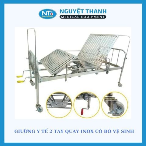 Giường Inox 2 Tay Quay Có Bô Thanh Chắn