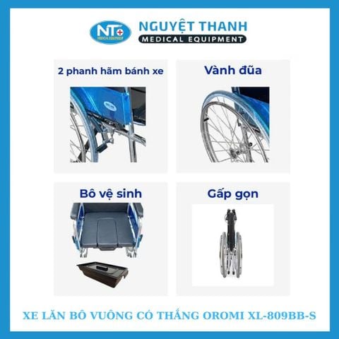 Xe lăn bô vuông, có thắng Oromi XL-809BB-S
