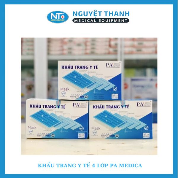 Khẩu Trang Y Tế 4 Lớp PA Medical Chính Hãng Lọc Bụi Mịn Màu Xanh, Hộp 50 Cái