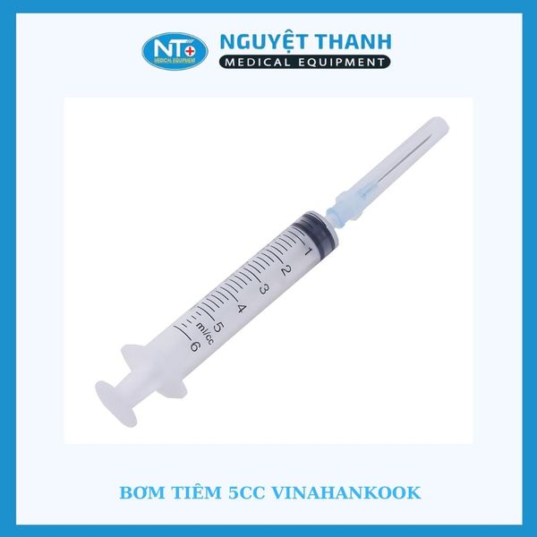 Bơm tiêm 5cc Vinahankook, kim 25G tiệt trùng bằng khí E.O, hộp 100 cái