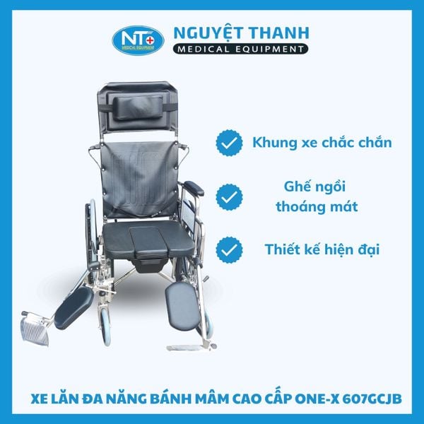 Xe lăn đa năng, bô vuông, có thắng, bánh mâm, 2 chống lật OneX MK-607JB