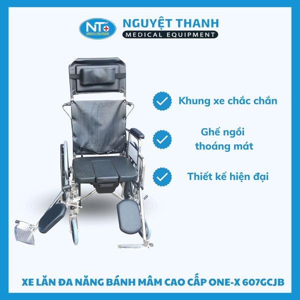 Xe lăn đa năng, bô vuông, có thắng, bánh mâm, 2 chống lật OneX MK-607JB