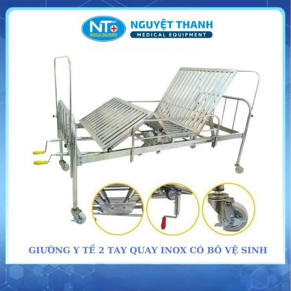 Giường Inox 2 Tay Quay Có Bô Thanh Chắn