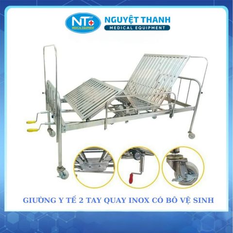 Giường Inox 2 Tay Quay Có Bô Thanh Chắn