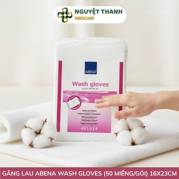 Găng Lau Vệ Sinh Khô Abena Wash Gloves 50 Miếng Chính Hãng