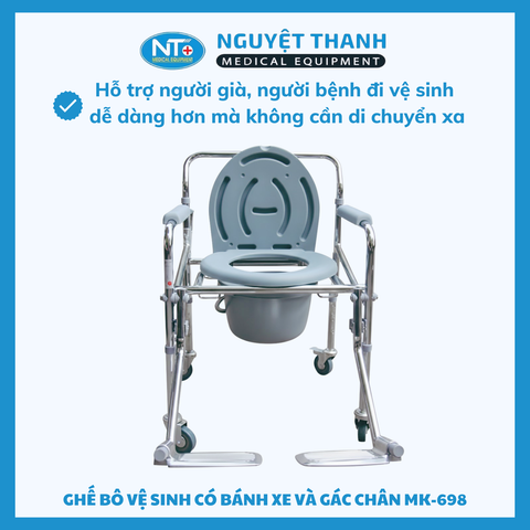 Ghế Bô Vệ Sinh Có Bánh Xe, Có Gác Chân One-X MK 698