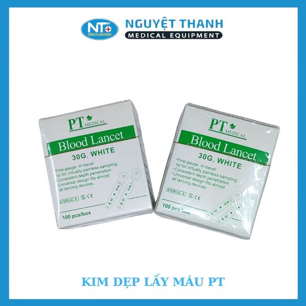 Kim Dẹp Lấy Máu Thử Đường Huyết PT Medical Chính Hãng, 30G Ít Đau - 1 Hộp (100 Cây)