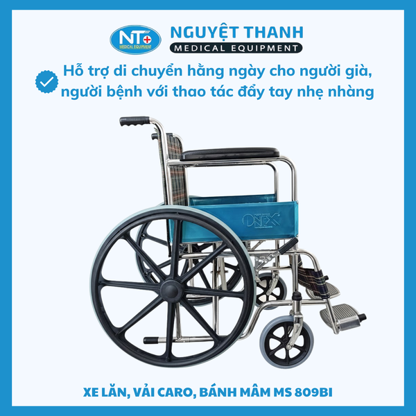 Xe Lăn Vải Caro Bánh Mâm One-X MS-809BI