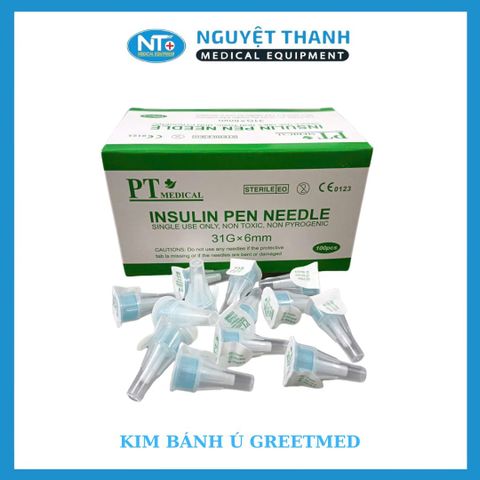 1 HỘP (100 CÂY) Kim bánh ú Greetmed, Kim tiêm Insulin