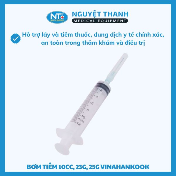 1 HỘP (100 ỐNG) Bơm tiêm Vinahankook 10cc, kim 25G, tiệt trùng bằng khí E.O