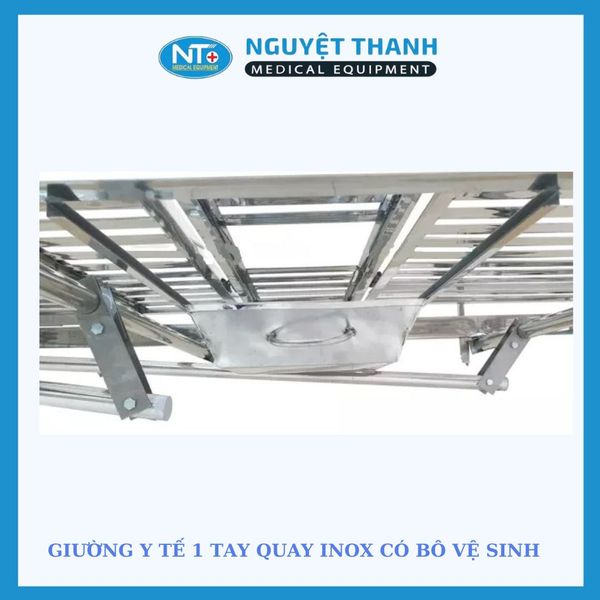 Giường Inox 1 Tay Quay, Có Bô, Thanh Chắn