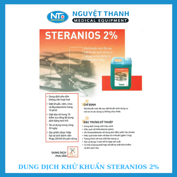 Steranios 2% – Dung dịch khử khuẩn mức độ cao và tiệt trùng lạnh dụng cụ y tế - Can 5 Lít