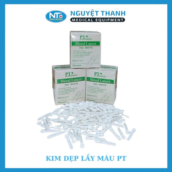 Kim Dẹp Lấy Máu Thử Đường Huyết PT Medical Chính Hãng, 30G Ít Đau - 1 Hộp (100 Cây)