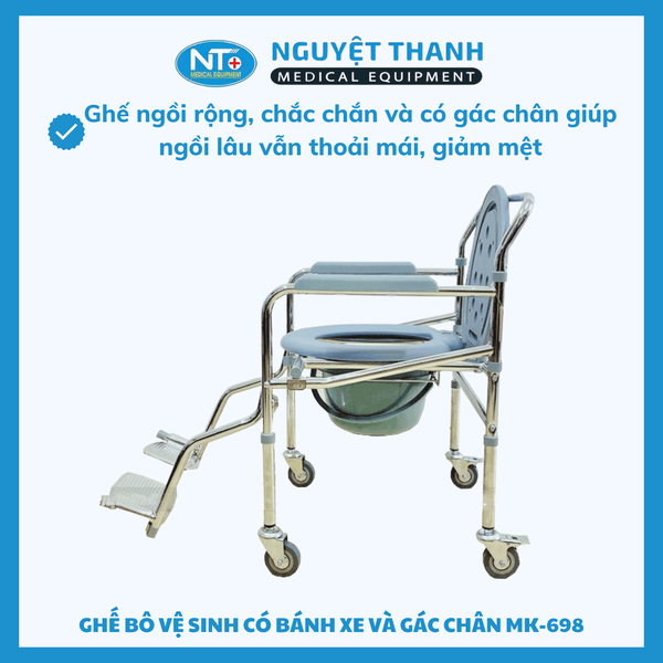 Ghế Bô Vệ Sinh Có Bánh Xe, Có Gác Chân One-X MK 698